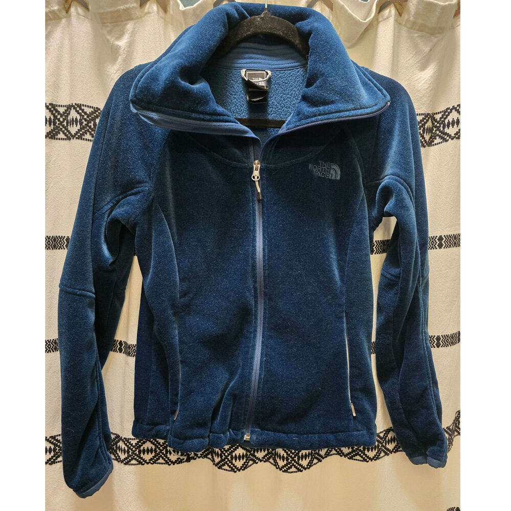 The‎ North Face fuzzy velvet blue full zip collar jacket with pockets size small